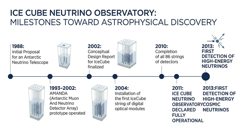The development of the IceCube observatory spanned decades before yielding its first major cosmic discoveries.