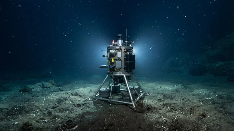 A deep-ocean DART tsunami warning buoy floating on the surface of the Pacific Ocean.