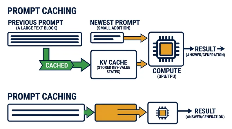 Prompt caching allows servers to save the mathematical state of recent transcripts, bypassing the need to re-read identical histories.