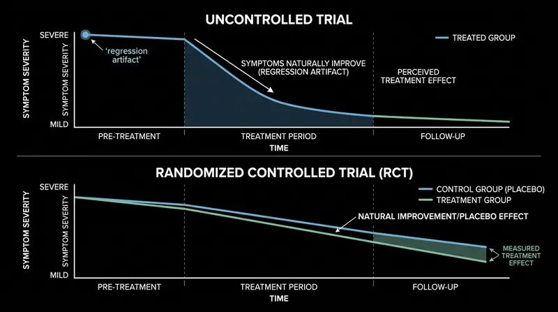 Without a control group, natural statistical regression is indistinguishable from a genuine treatment effect.