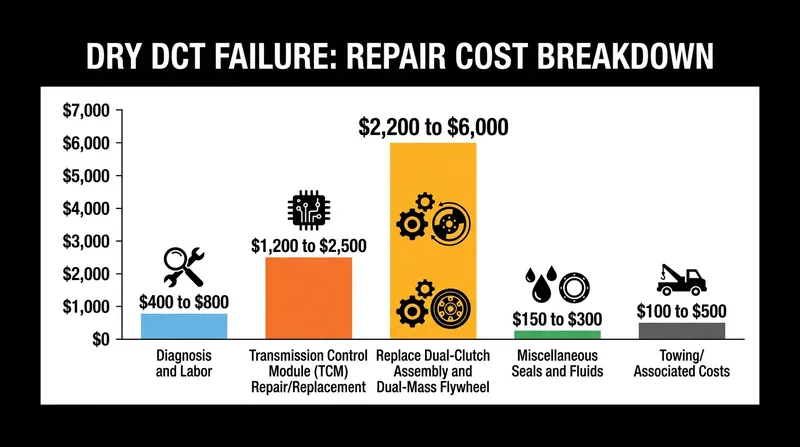 Replacing a glazed clutch pack and warped dual-mass flywheel represents a significant hardware repair.