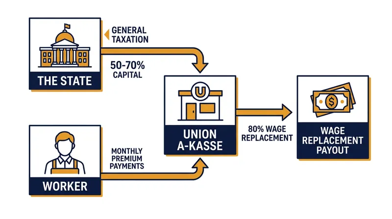 How the Ghent system routes state subsidies through union-affiliated funds.