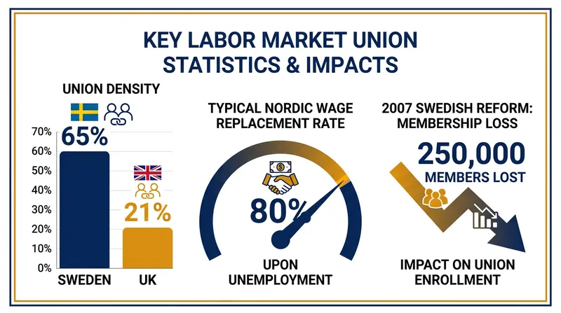 Key figures defining the impact of the Ghent system on labor markets.