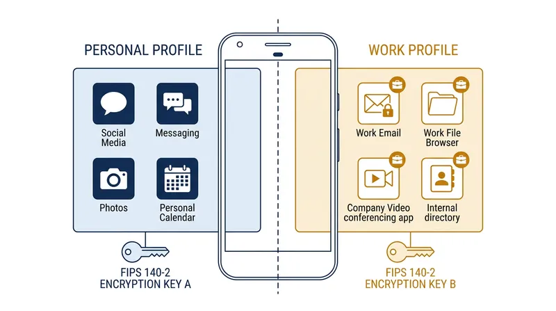 Android's Work Profile leverages the multi-user framework to create an isolated enterprise persona.