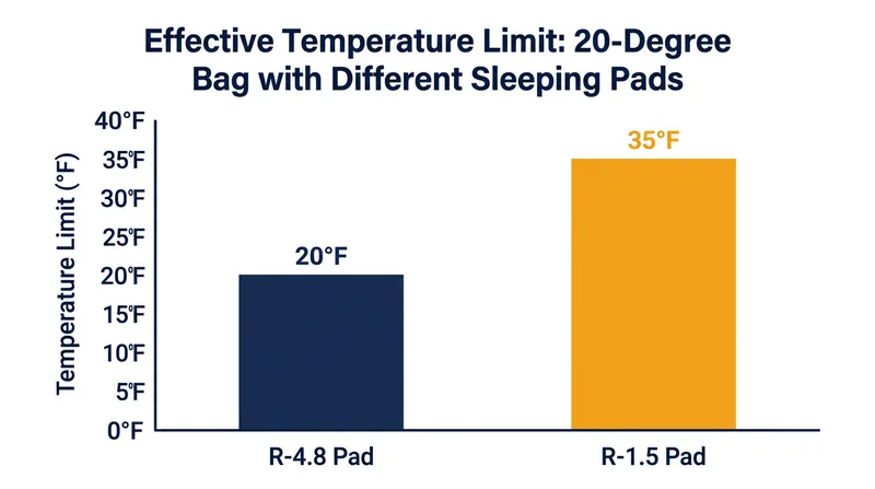 Using a summer-weight foam pad can rob a sleeping bag of up to 15 degrees of its advertised warmth.