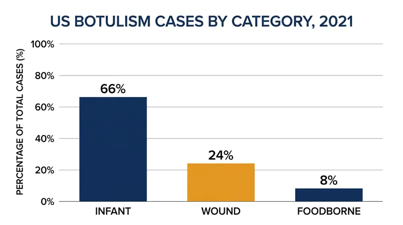 Infant botulism accounts for exactly two-thirds of all botulism cases in the United States.