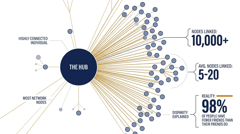 Because highly connected hubs appear in so many individual networks, they skew the average upward for everyone else.