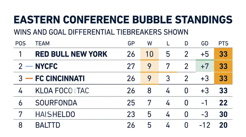 The Eastern Conference bubble is currently deadlocked, with tiebreakers keeping Red Bull New York above the line.