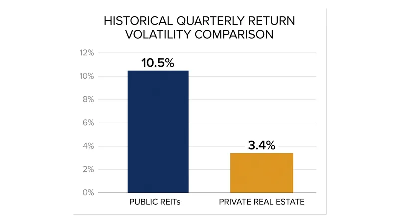Appraisal smoothing artificially compresses the reported volatility of private real estate compared to daily-traded public REITs.