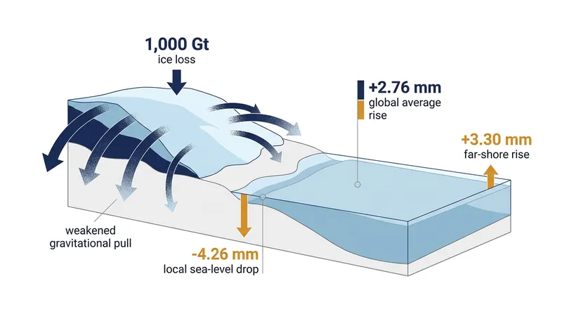 How the loss of 1,000 gigatons of ice alters the local and global sea level.