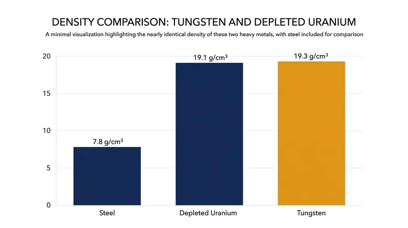 Despite tungsten being marginally denser, depleted uranium outperforms it in armor penetration.