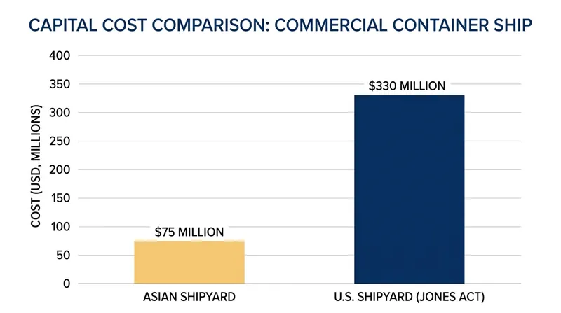 The U.S.-build requirement imposes a capital premium of over 300 percent on domestic maritime carriers.