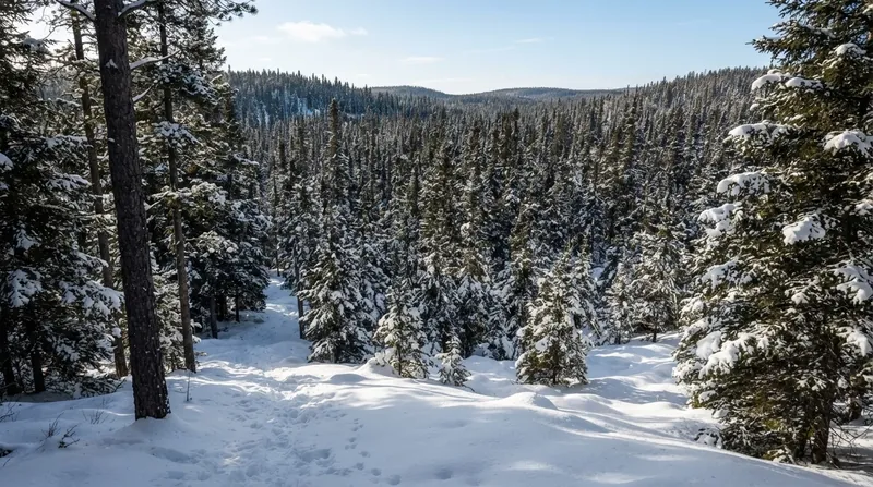 Illustration: Evergreen needles retain their dark color throughout the winter, acting as thermal batteries that warm the surrounding air.