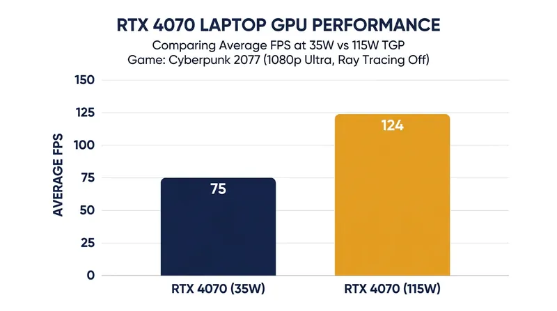 The exact same silicon delivers vastly different frame rates depending on its power budget.