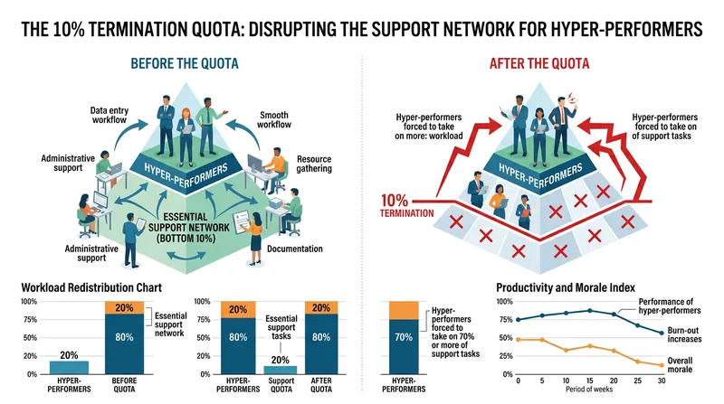 Arbitrary termination quotas routinely eliminate the baseline contributors who support elite performers.