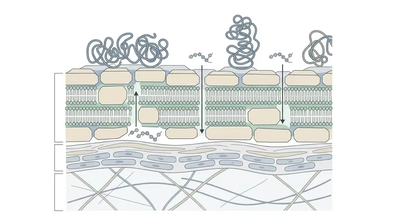 While large collagen molecules remain trapped on the surface as humectants, ultra-low molecular weight peptides can navigate the intercellular mortar.