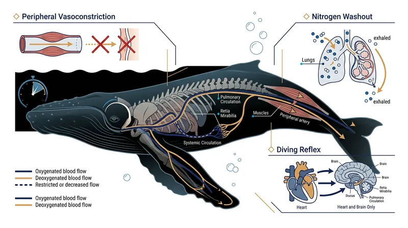 Peripheral vasoconstriction limits the distribution of absorbed nitrogen to vital organs.
