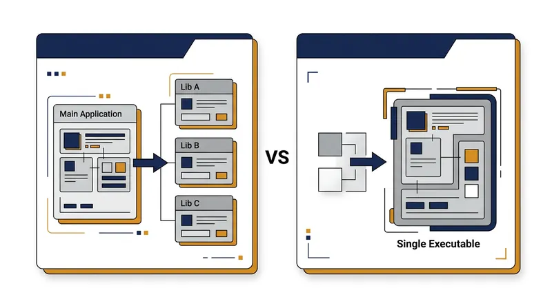 Static linking fuses open-source libraries directly into the proprietary application's executable file.