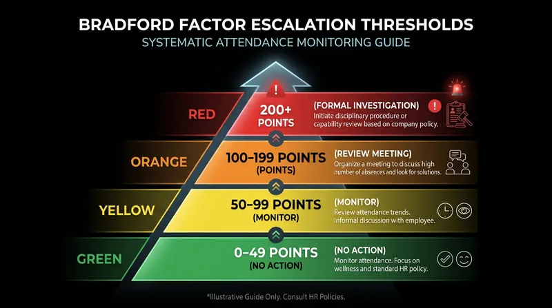 Standard human resources trigger points for Bradford Factor scores.
