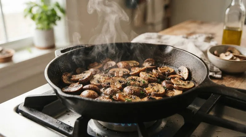 Illustration: Mushrooms are 92 percent water, which must evaporate before the Maillard browning reaction can begin.