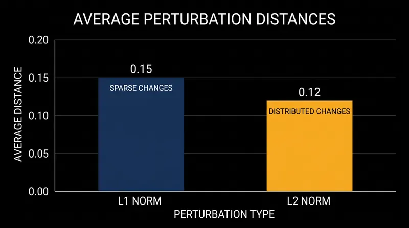 L1 norm optimization encourages sparse solutions, changing fewer variables to achieve the desired outcome.