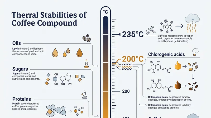 Caffeine remains structurally stable at temperatures that obliterate other flavor-producing organic compounds.