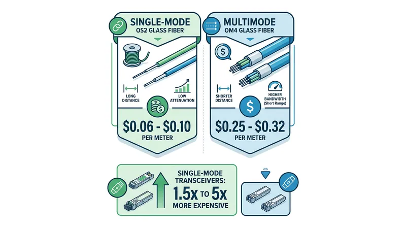 Multimode glass is more expensive to manufacture, but its transceivers are significantly cheaper.