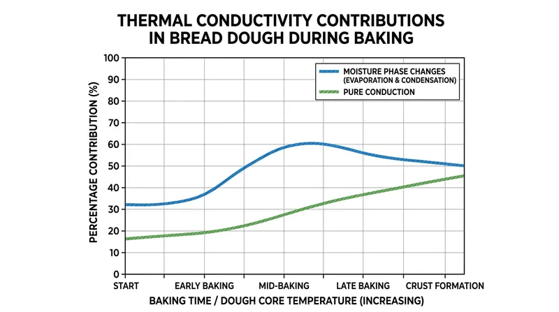 Moisture phase changes drive the majority of heat transfer within the expanding dough.