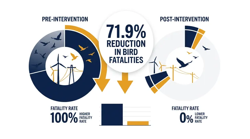 Data from the Smøla wind farm demonstrates a sharp decline in overall avian fatalities following the paint intervention.