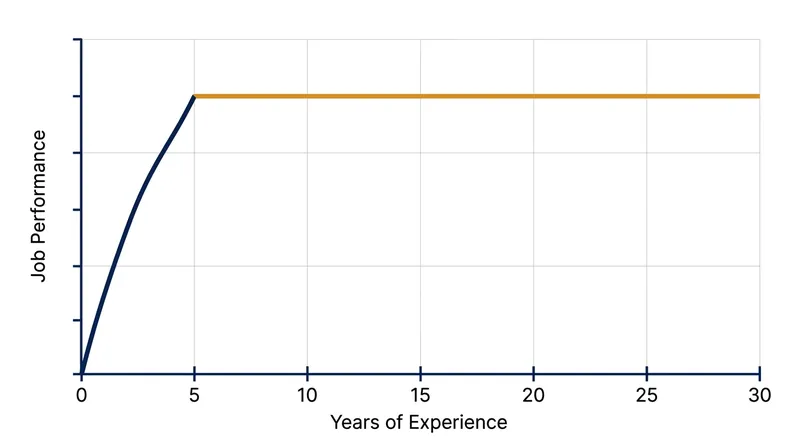 The learning curve for most professions flattens significantly after five years in the role.
