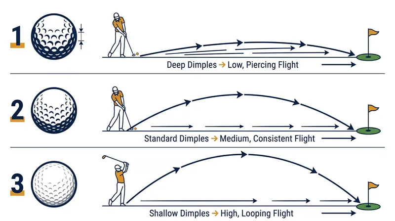 Dimple depth is the primary variable manufacturers use to tune a ball's launch window and peak height.