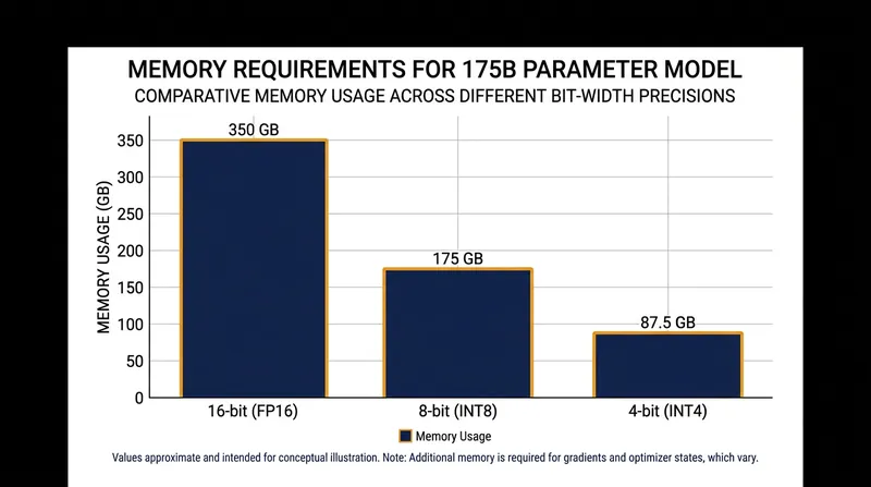 Dropping precision from 16-bit to 4-bit reduces the memory footprint of a 175B parameter model by 75 percent.