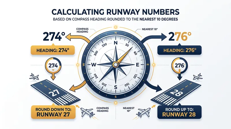 Runway designations are derived by dividing the magnetic heading by ten and rounding to the nearest whole number.