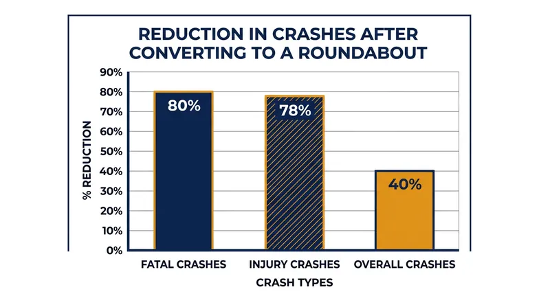 Safety improvements following the conversion of a signalized intersection to a modern roundabout.