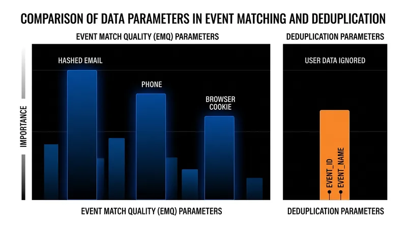 Rich customer data improves Event Match Quality but plays no role in deduplicating redundant events.