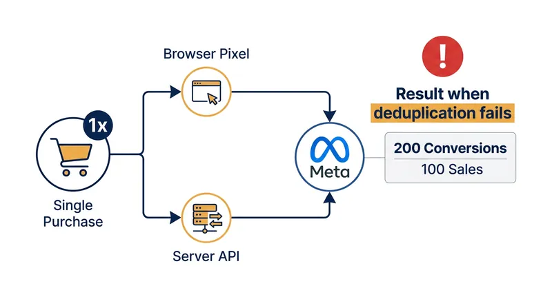 Without deduplication, running both the browser Pixel and the Conversions API artificially doubles the reported conversion volume.