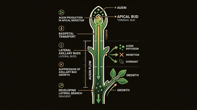 Auxin travels down the stem at approximately one centimeter per hour, acting as a chemical tether.