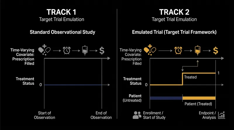 Time-varying covariates fix the bias by strictly tallying the pre-treatment days in the untreated column.