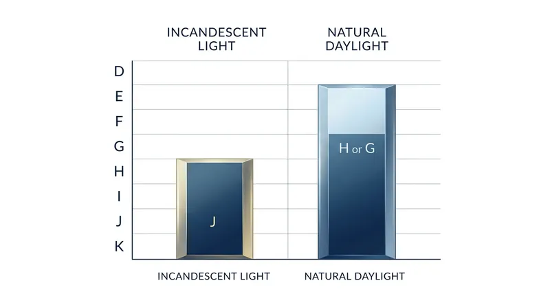 Under daylight, the blue emission neutralizes the diamond's natural yellow tint, making it appear up to two color grades whiter.