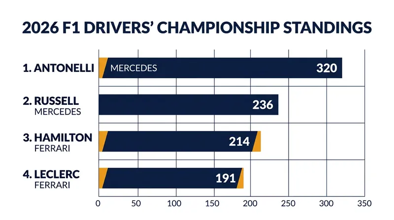 Andrea Kimi Antonelli holds an 84-point lead over Mercedes teammate George Russell.