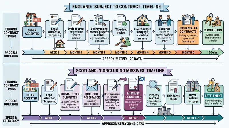The structural difference between the English and Scottish conveyancing systems.