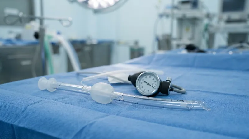 Illustration: Strict monitoring of cuff inflation pressure ensures the polyurethane balloon seals the airway without restricting mucosal blood flow.