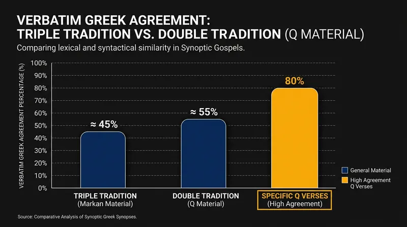 The high rate of verbatim agreement in the Double Tradition points to a written source rather than oral transmission.