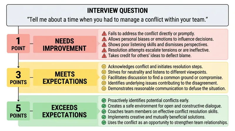 A BARS rubric defines exactly what constitutes a poor, average, and excellent answer before the interview begins.