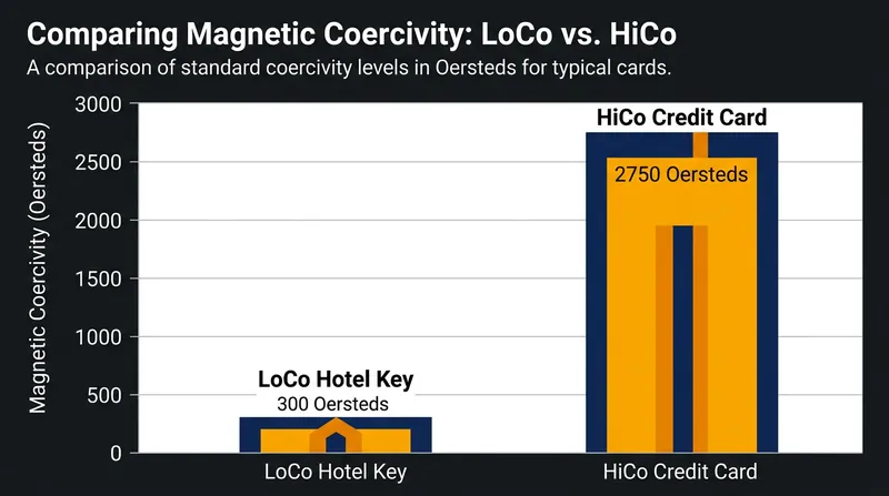 Credit cards are encoded with nearly ten times the magnetic force of a standard hotel room key.