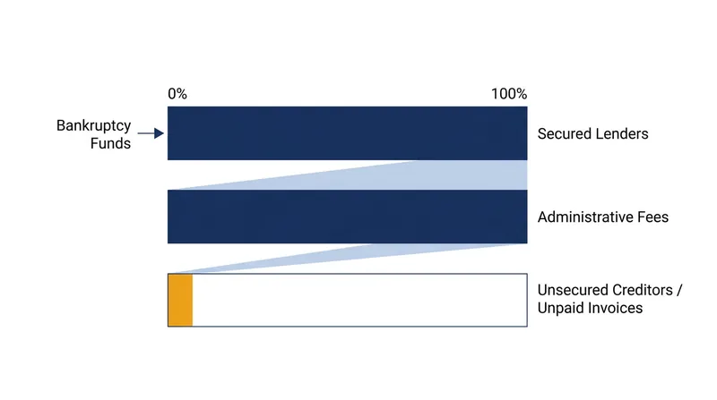 In a corporate bankruptcy, unsecured freelance invoices sit at the bottom of the repayment hierarchy.