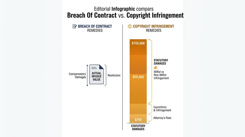 Federal copyright infringement unlocks statutory damages that far exceed standard breach-of-contract limits.