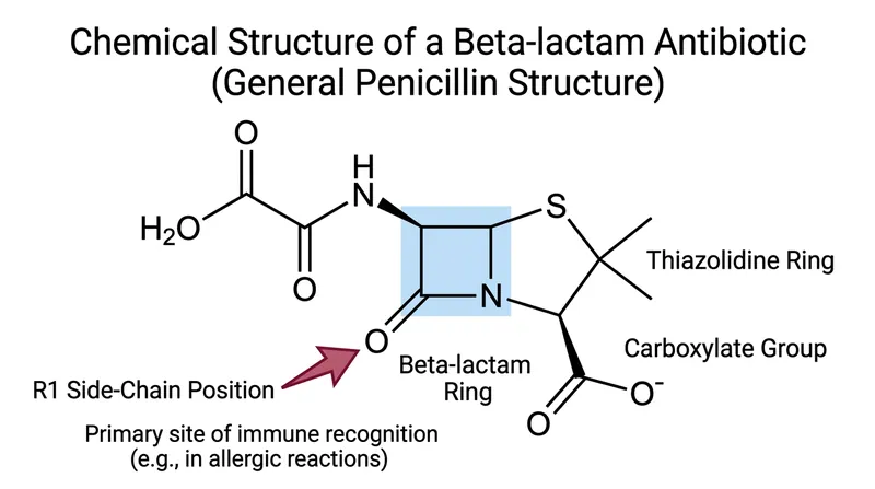 The immune system primarily targets the R1 side-chain, not the shared beta-lactam ring.