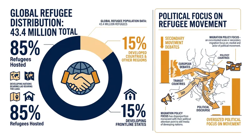 Despite political focus on secondary movement, the vast majority of refugees remain in neighboring developing countries.