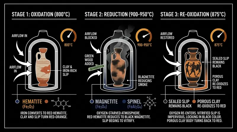 The three atmospheric stages required to selectively vitrify the painted slip.
